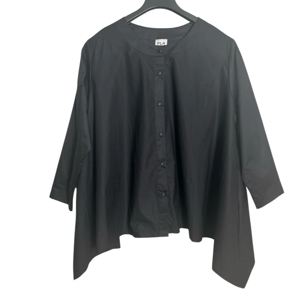 Planet Button Front Asymmetrical Hemline Black Top OS - Picture 1 of 9